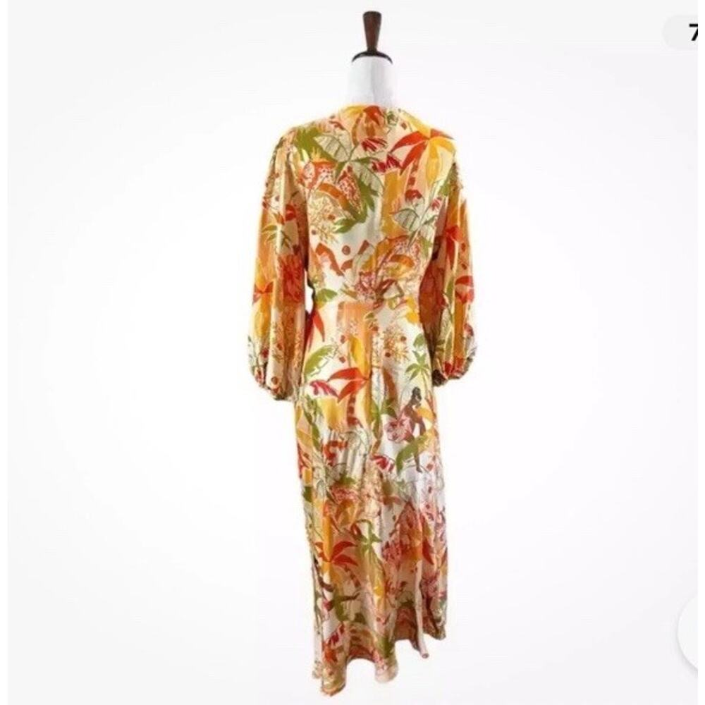 NWT Farm Rio Leopard Forest Sand Midi Dress Cutout Tropical Print XS - Picture 4 of 7